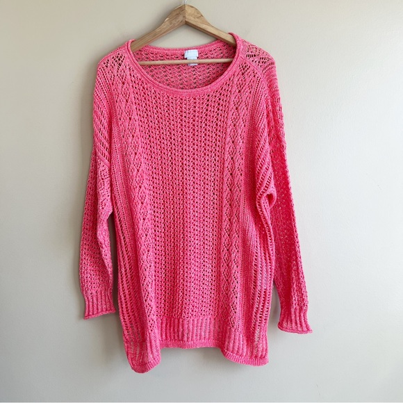 CHICO’S coral open knit sweater size XL with side slits perfect for spring EUC - Picture 7 of 7